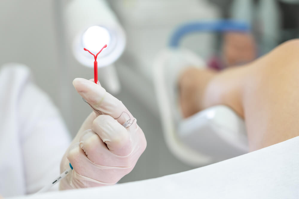 Doctor Gynecologist in a White Coat Sits at the Table in the Office and Shows the Patient the Layout of the Female Reproductive System