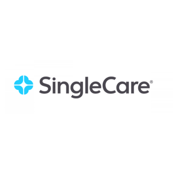 Blue diamond-shaped logo design with text SingleCare