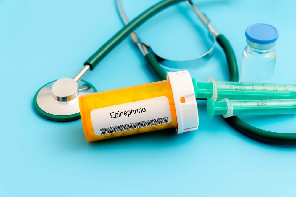 Epinephrine. Epinephrine Medical Pills in Rx Prescription Drug Bottle