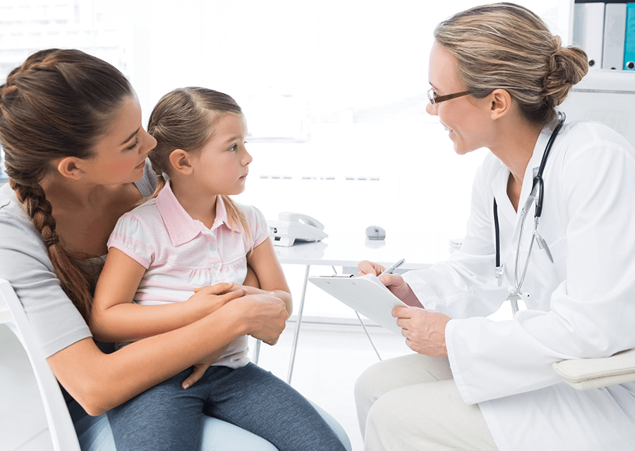 Vaccine Education – side_img Doctor Educating Mother and Her Child About Vaccines