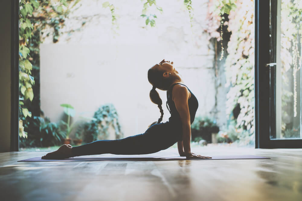 Portrait of Gorgeous Young Woman Practicing Yoga Indoor