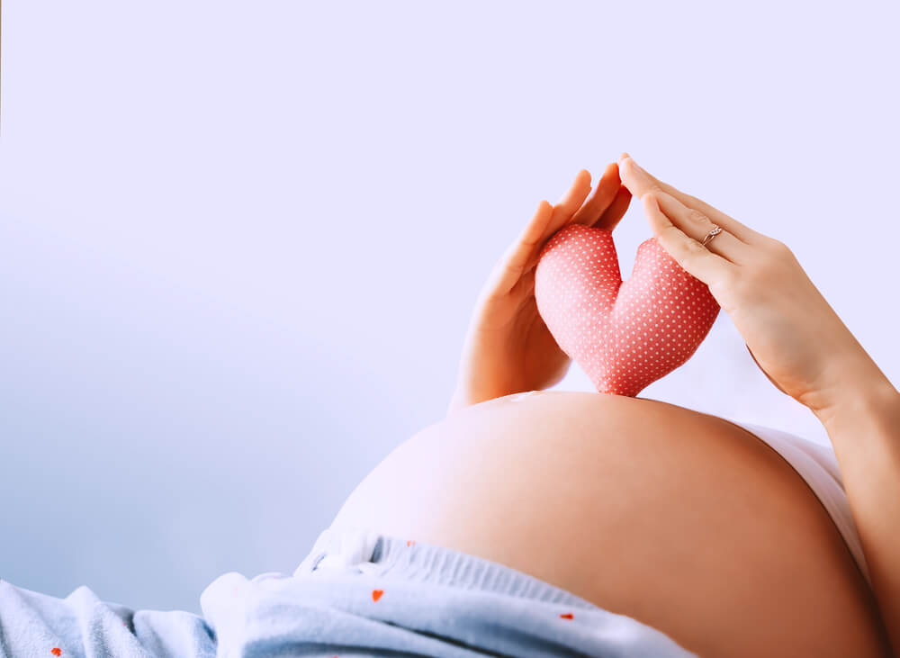 Pregnant Woman Holds a Heart Over Her Stomach 