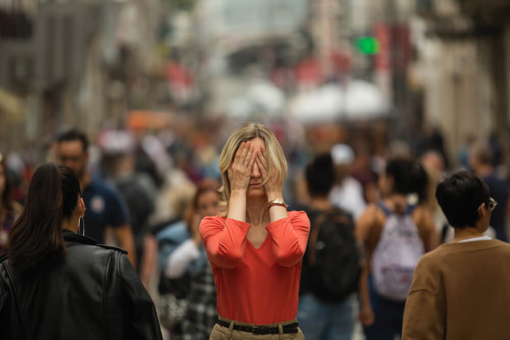 Panic Attack in Public Place Woman Having Panic Disorder in City