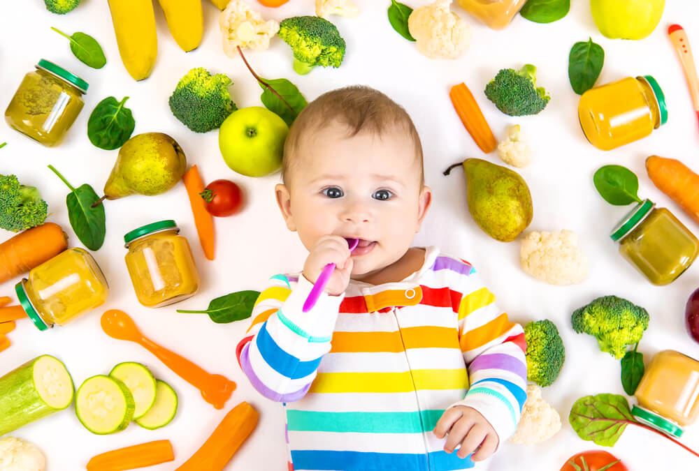 Baby Food Puree With Vegetables and Fruits.