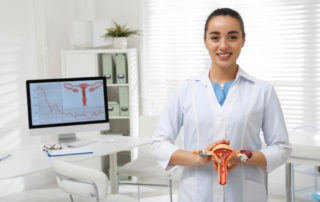 Gynecologist Demonstrating Model of Female Reproductive System in Clinic