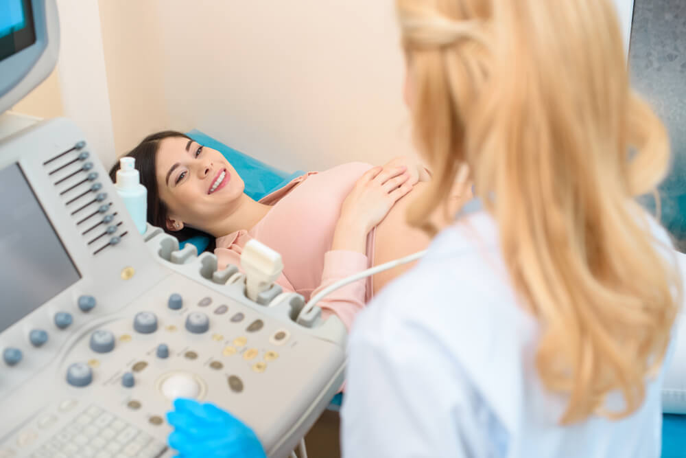 Close-up Shot of Obstetrician Gynecologist and Pregnant Woman in Ultrasound Examination Office