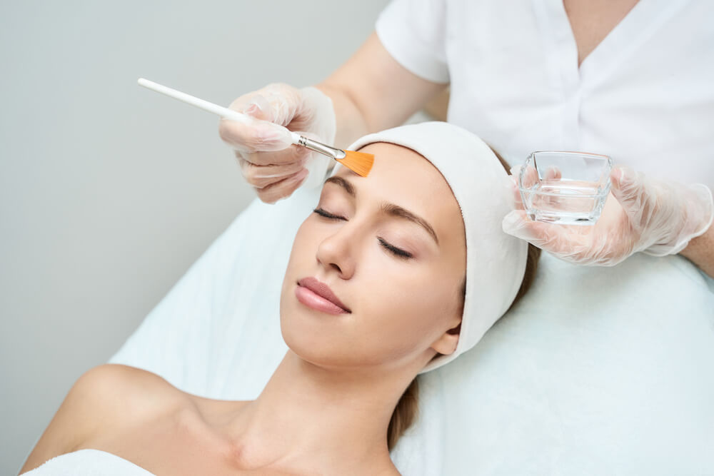 Facial Chemical Peel Therapy. Clinical Healthcare. Doctor Hand. Dermatology Cleanser.