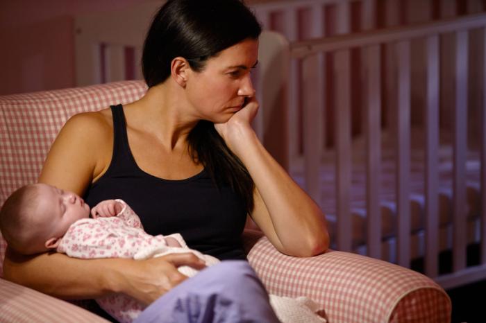 Mother Holding Her Baby Suffering Form Postpartum Depression