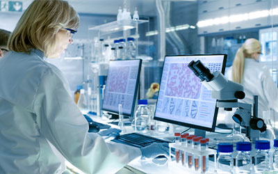 Lab Technician Working at Her Computer