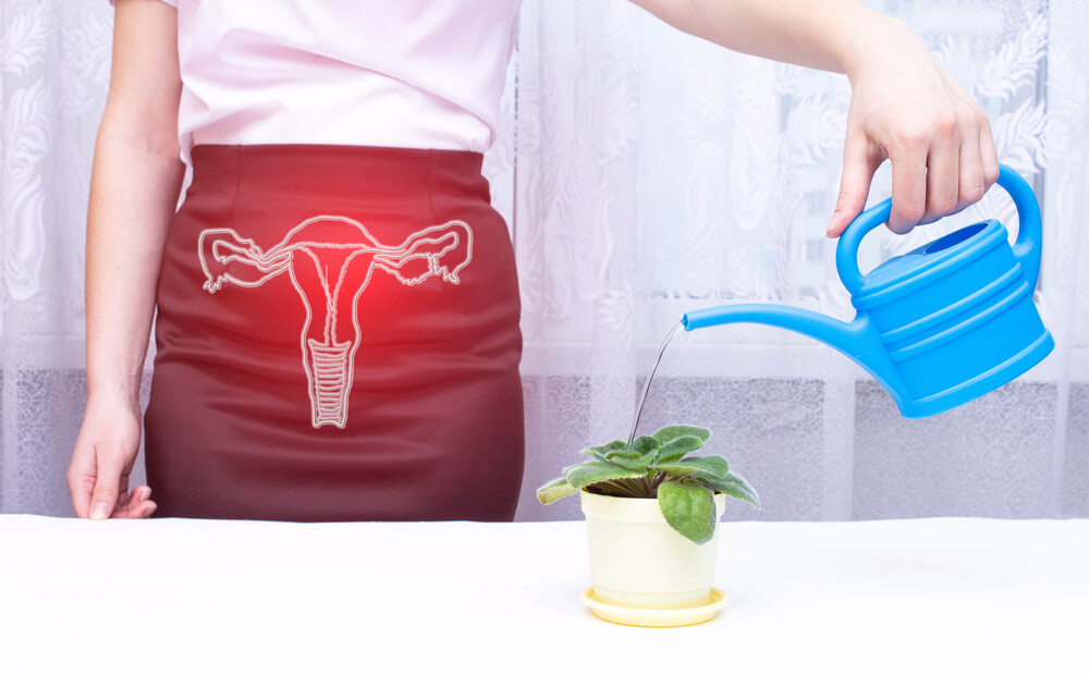 A Woman In The Office Waters A Flower From A Watering Can Urinary And Reproductive System Diseases Concept Urinary Incontinence Bladder Problems Inflammation
