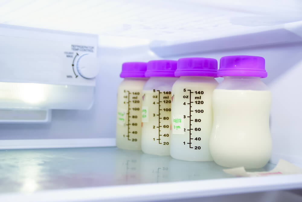 Breast Milk in the Bottle Inside Refrigerator, Newborn Food Concept
