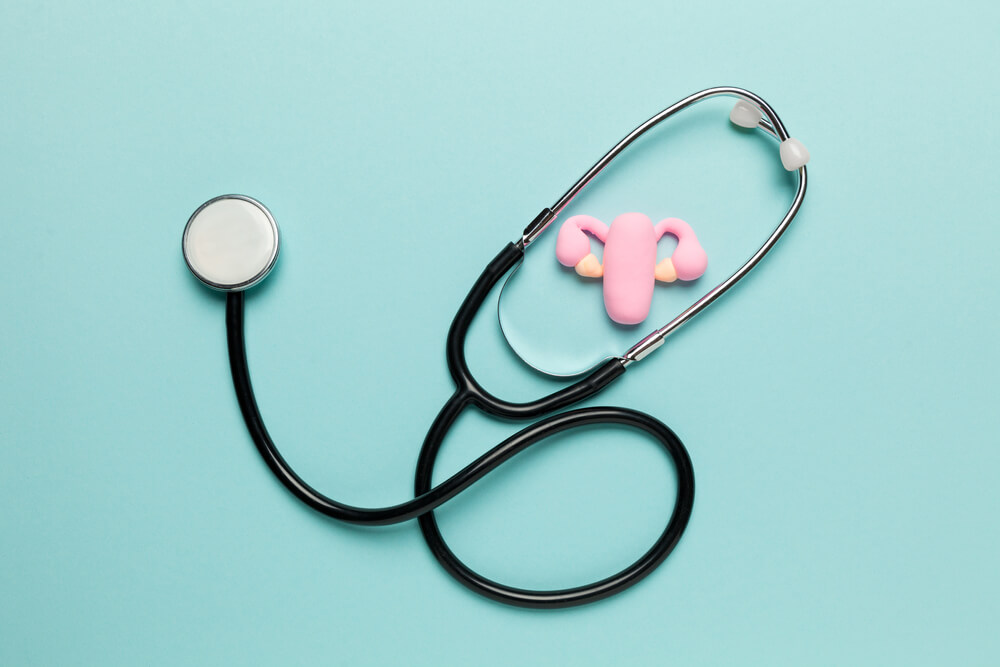 Healthy Female Uterus on a Blue Background.