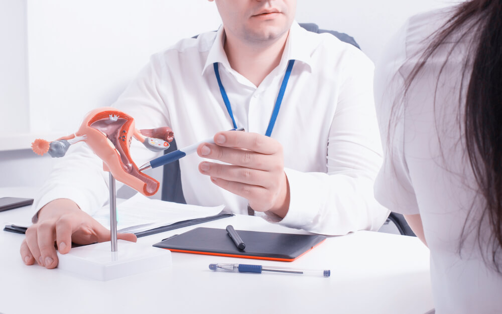 A Gynecologist Shows an Organ Pathology on a Model of the Female Reproductive System