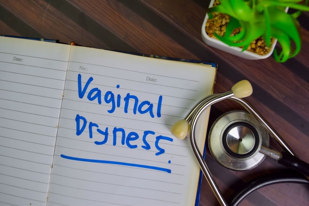 Vaginal Dryness Write on a Book Isolated on Wooden Table.