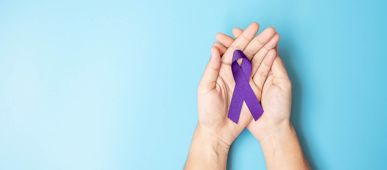 Woman Holding Purple Ribbon for Supporting People Living With Alzheimer's Disease. 