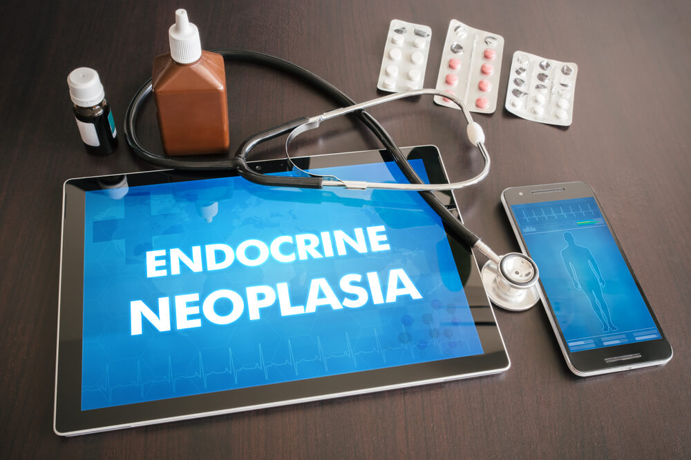 Endocrine Neoplasia (Endocrine Disease) Diagnosis Medical Concept on Tablet Screen With Stethoscope.