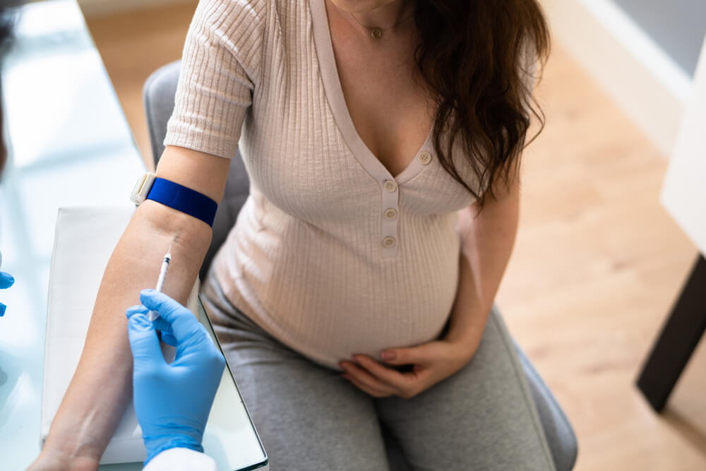 Doctor Drawing Blood Sample From Pregnant Woman