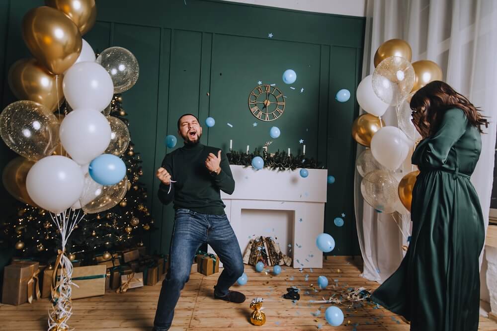 A Stylish, Bearded Man and a Cute, Beautiful Pregnant Brunette Girl Rejoice When They Find Out That They Will Have a Boy.