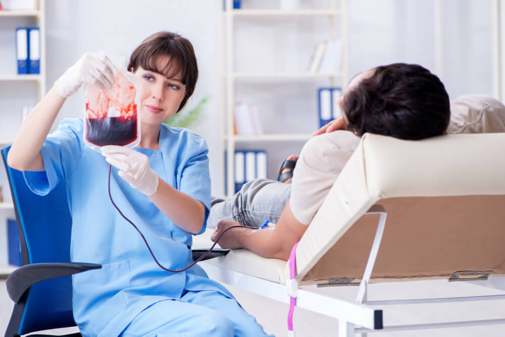 Patient Getting Blood Transfusion in Hospital Clinic