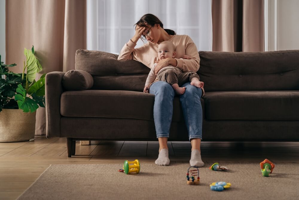 Postnatal Depression And Stressful Motherhood Concept
