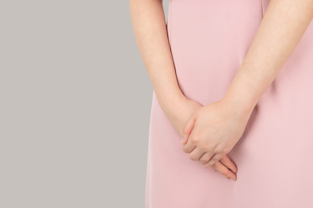 Woman Hands Holding Her Crotch Suffering From Pelvic Pain Or Itchy