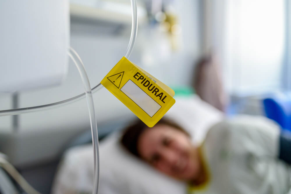 Yellow epidural label with danger symbol