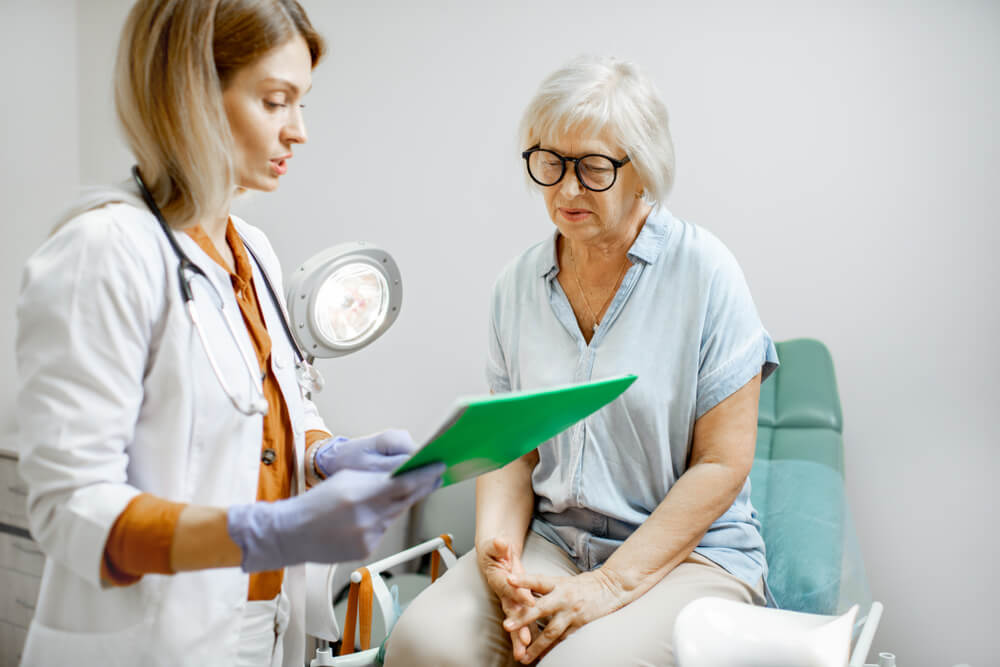 Senior Woman Sitting on the Gynecological Chair During a Medical Consultation With Gynecologist.