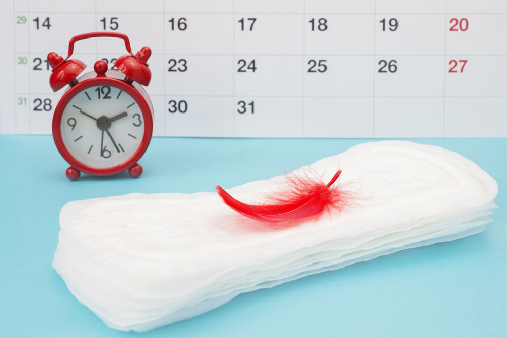 Menstrual Pads, Blood Period Calendar and Clocks. Menstruation Period Pain Protection.