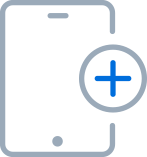 Button to add a device: outline of a tablet with a blue circled plus overlapping the edge